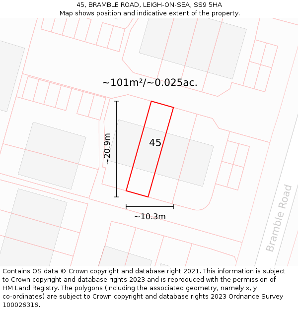 45, BRAMBLE ROAD, LEIGH-ON-SEA, SS9 5HA: Plot and title map