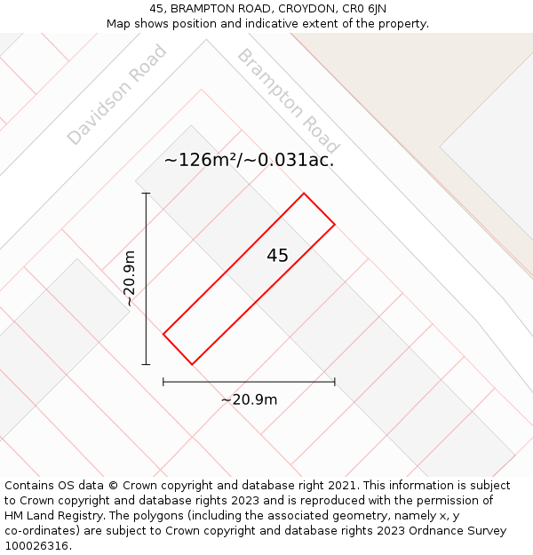 45, BRAMPTON ROAD, CROYDON, CR0 6JN: Plot and title map