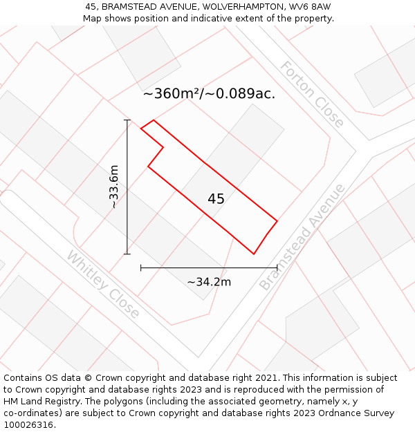 45, BRAMSTEAD AVENUE, WOLVERHAMPTON, WV6 8AW: Plot and title map