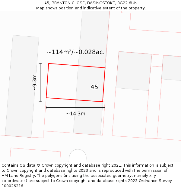 45, BRANTON CLOSE, BASINGSTOKE, RG22 6UN: Plot and title map