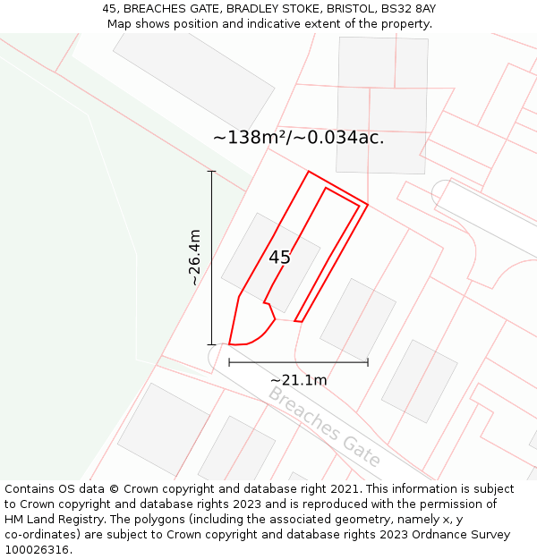45, BREACHES GATE, BRADLEY STOKE, BRISTOL, BS32 8AY: Plot and title map