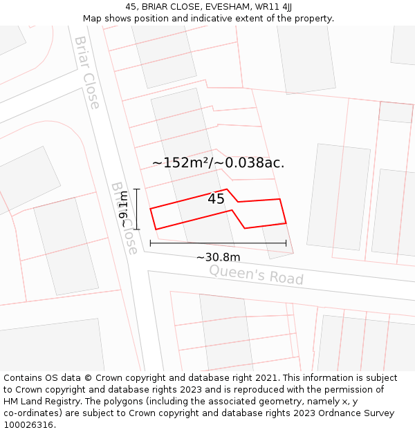 45, BRIAR CLOSE, EVESHAM, WR11 4JJ: Plot and title map