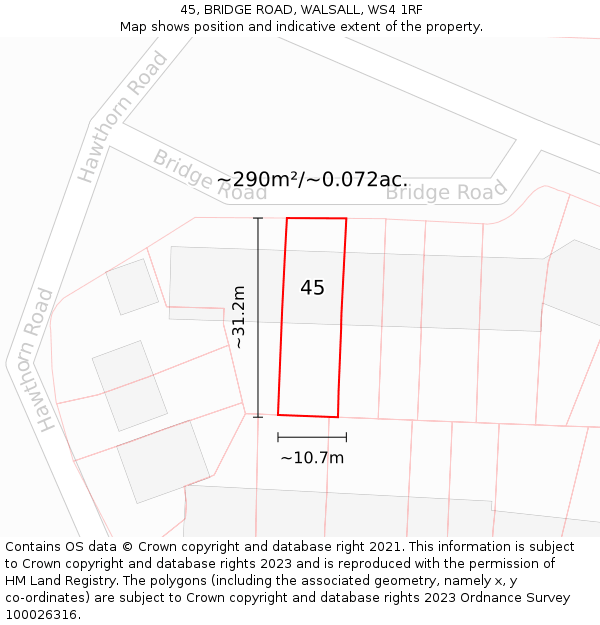 45, BRIDGE ROAD, WALSALL, WS4 1RF: Plot and title map