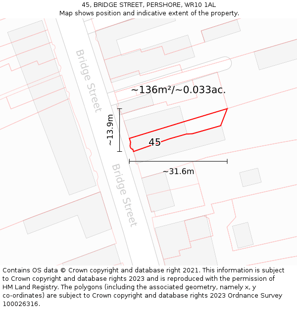 45, BRIDGE STREET, PERSHORE, WR10 1AL: Plot and title map