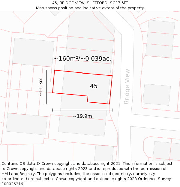 45, BRIDGE VIEW, SHEFFORD, SG17 5FT: Plot and title map