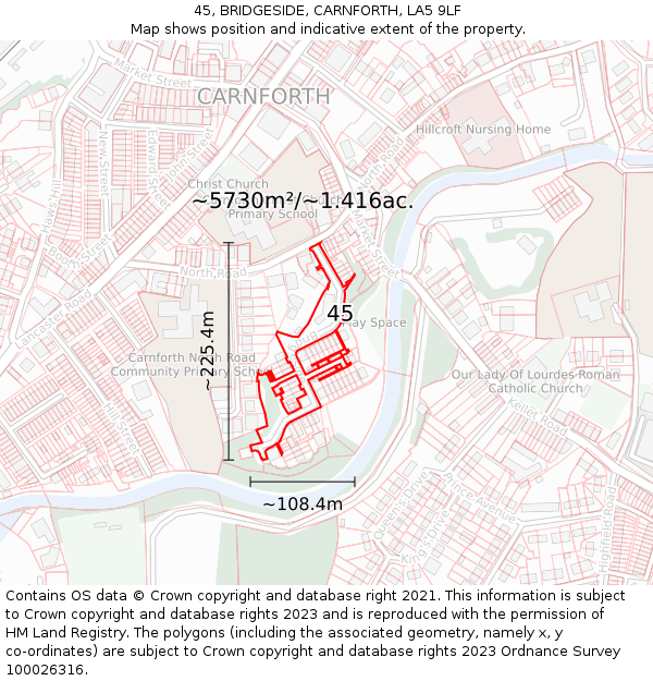 45, BRIDGESIDE, CARNFORTH, LA5 9LF: Plot and title map