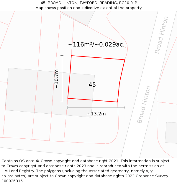 45, BROAD HINTON, TWYFORD, READING, RG10 0LP: Plot and title map