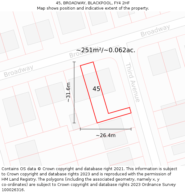 45, BROADWAY, BLACKPOOL, FY4 2HF: Plot and title map