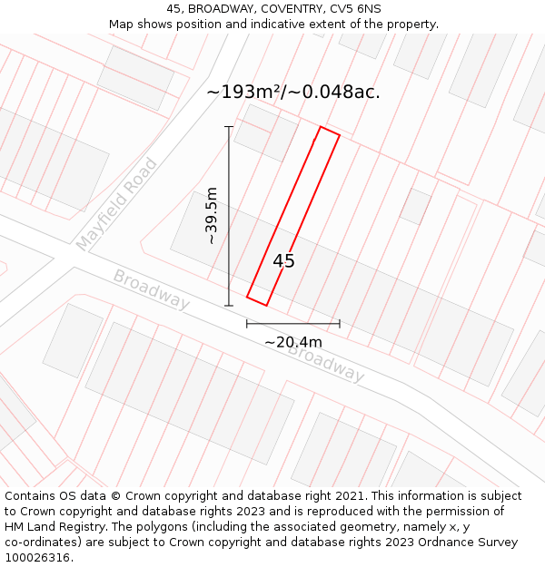 45, BROADWAY, COVENTRY, CV5 6NS: Plot and title map