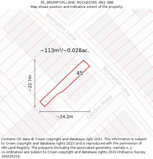 45, BROMPTON LANE, ROCHESTER, ME2 3BB: Plot and title map