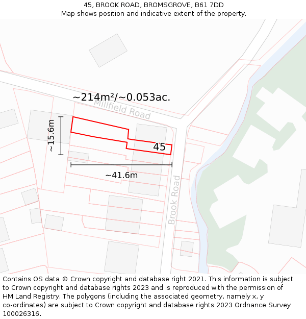 45, BROOK ROAD, BROMSGROVE, B61 7DD: Plot and title map