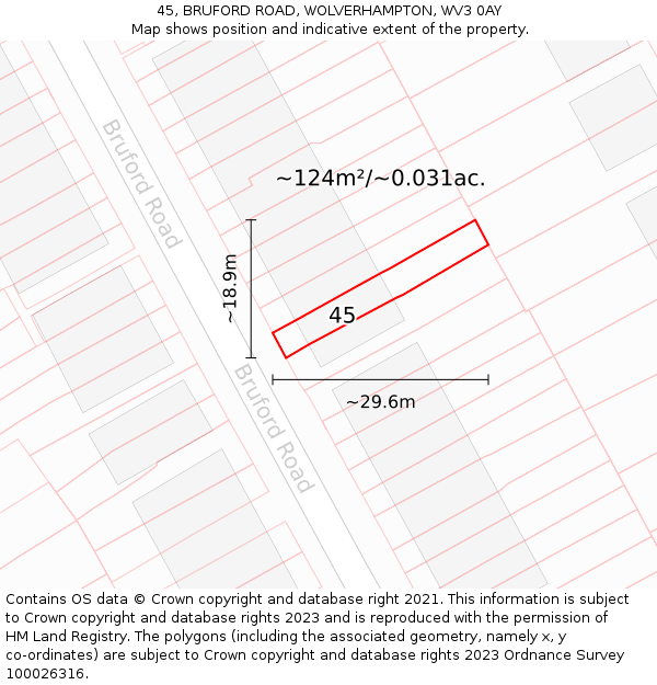45, BRUFORD ROAD, WOLVERHAMPTON, WV3 0AY: Plot and title map