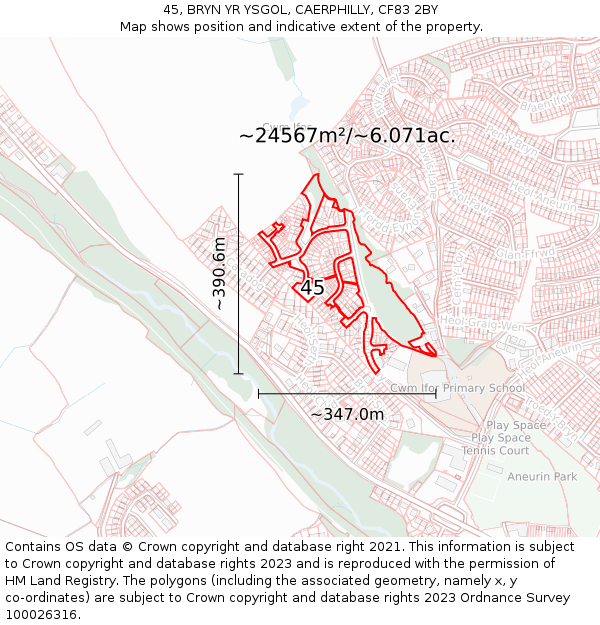 45, BRYN YR YSGOL, CAERPHILLY, CF83 2BY: Plot and title map