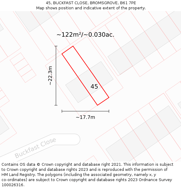 45, BUCKFAST CLOSE, BROMSGROVE, B61 7PE: Plot and title map