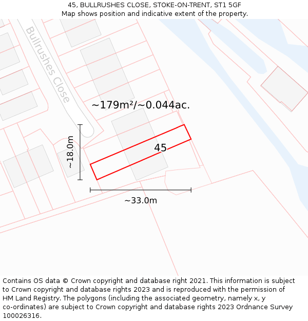 45, BULLRUSHES CLOSE, STOKE-ON-TRENT, ST1 5GF: Plot and title map