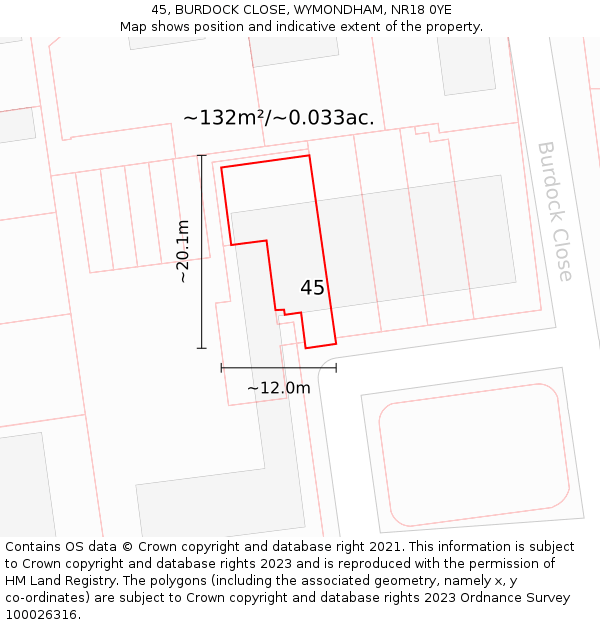 45, BURDOCK CLOSE, WYMONDHAM, NR18 0YE: Plot and title map