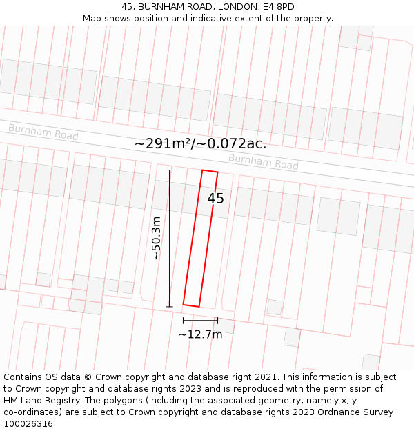 45, BURNHAM ROAD, LONDON, E4 8PD: Plot and title map