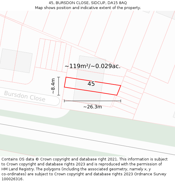 45, BURSDON CLOSE, SIDCUP, DA15 8AQ: Plot and title map