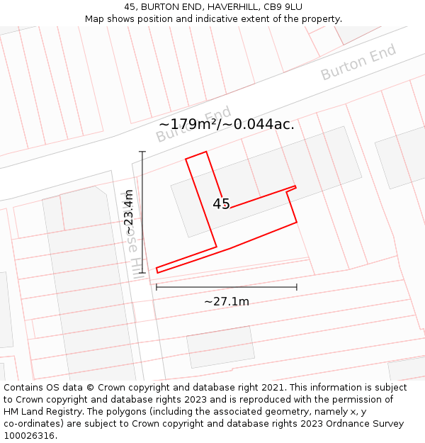 45, BURTON END, HAVERHILL, CB9 9LU: Plot and title map