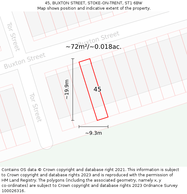 45, BUXTON STREET, STOKE-ON-TRENT, ST1 6BW: Plot and title map