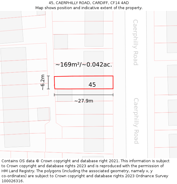 45, CAERPHILLY ROAD, CARDIFF, CF14 4AD: Plot and title map