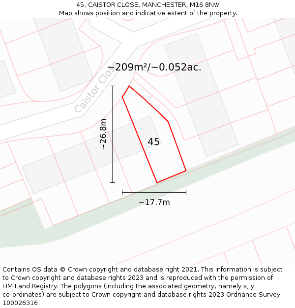 45, CAISTOR CLOSE, MANCHESTER, M16 8NW: Plot and title map