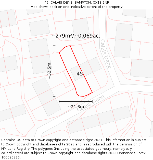 45, CALAIS DENE, BAMPTON, OX18 2NR: Plot and title map