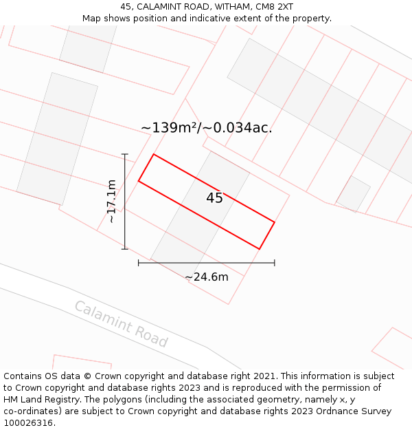 45, CALAMINT ROAD, WITHAM, CM8 2XT: Plot and title map