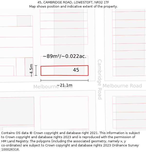 45, CAMBRIDGE ROAD, LOWESTOFT, NR32 1TF: Plot and title map