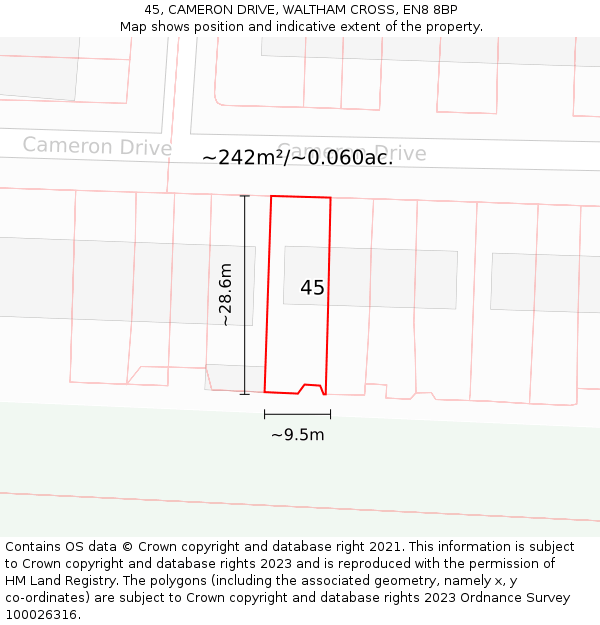 45, CAMERON DRIVE, WALTHAM CROSS, EN8 8BP: Plot and title map