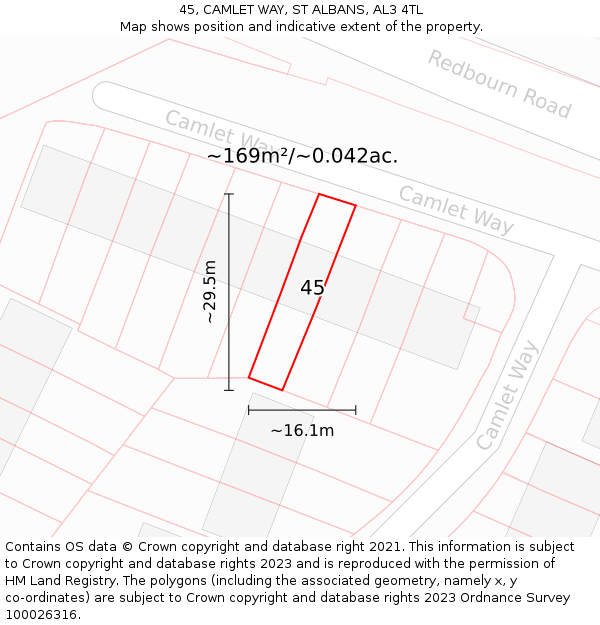 45, CAMLET WAY, ST ALBANS, AL3 4TL: Plot and title map