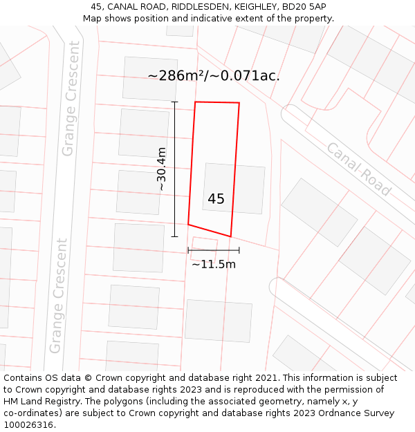 45, CANAL ROAD, RIDDLESDEN, KEIGHLEY, BD20 5AP: Plot and title map