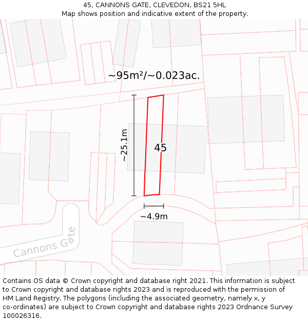 45, CANNONS GATE, CLEVEDON, BS21 5HL: Plot and title map
