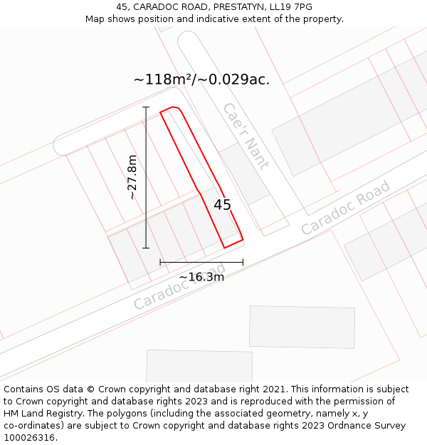 45, CARADOC ROAD, PRESTATYN, LL19 7PG: Plot and title map