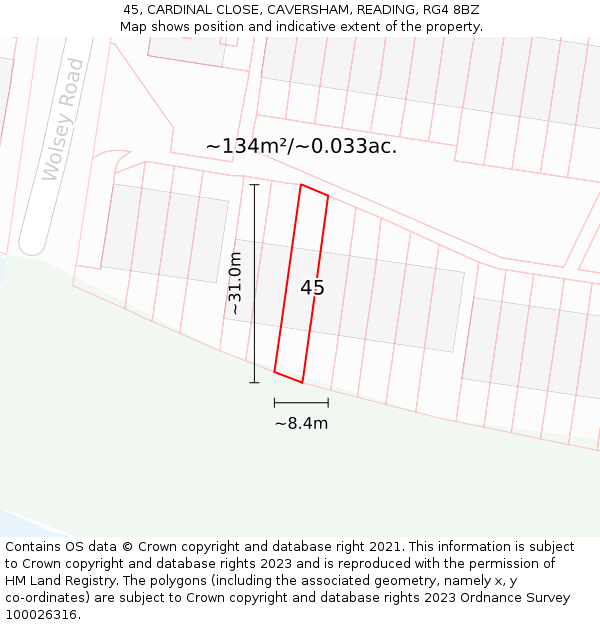 45, CARDINAL CLOSE, CAVERSHAM, READING, RG4 8BZ: Plot and title map