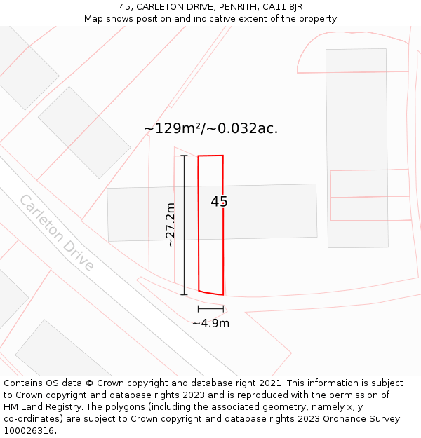 45, CARLETON DRIVE, PENRITH, CA11 8JR: Plot and title map