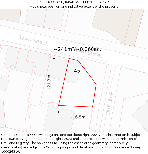 45, CARR LANE, RAWDON, LEEDS, LS19 6PD: Plot and title map