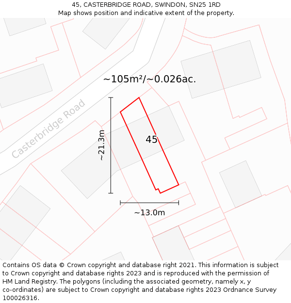 45, CASTERBRIDGE ROAD, SWINDON, SN25 1RD: Plot and title map