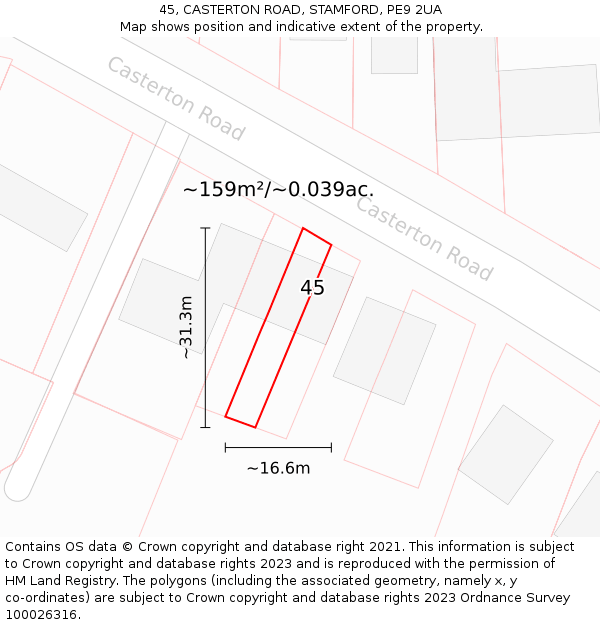 45, CASTERTON ROAD, STAMFORD, PE9 2UA: Plot and title map
