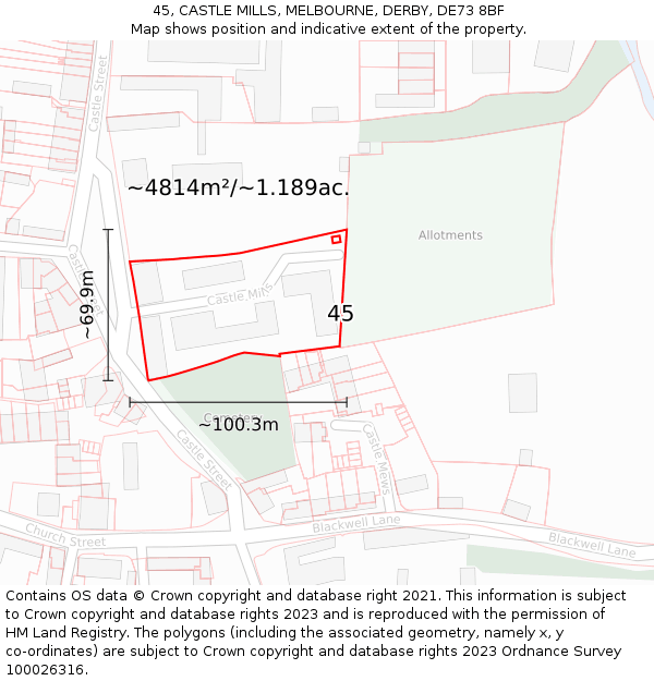 45, CASTLE MILLS, MELBOURNE, DERBY, DE73 8BF: Plot and title map