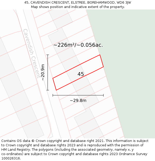 45, CAVENDISH CRESCENT, ELSTREE, BOREHAMWOOD, WD6 3JW: Plot and title map