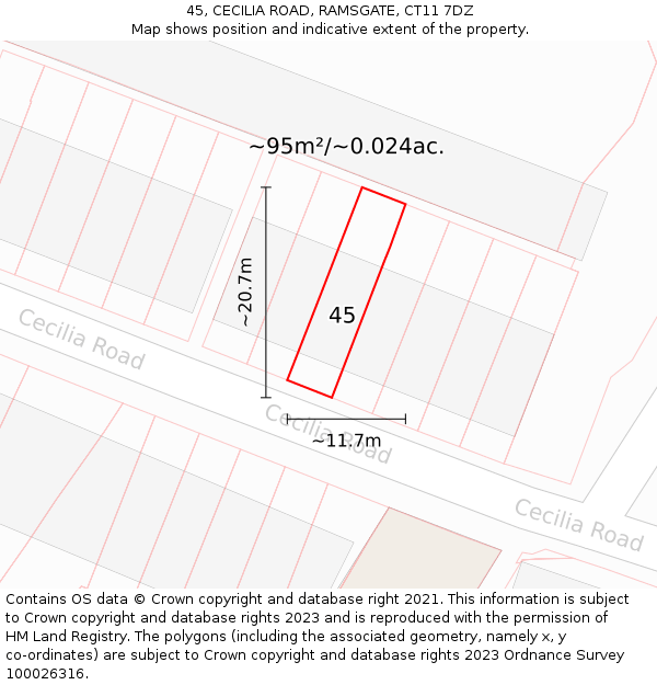 45, CECILIA ROAD, RAMSGATE, CT11 7DZ: Plot and title map