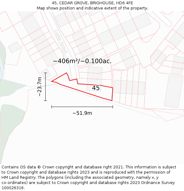 45, CEDAR GROVE, BRIGHOUSE, HD6 4FE: Plot and title map