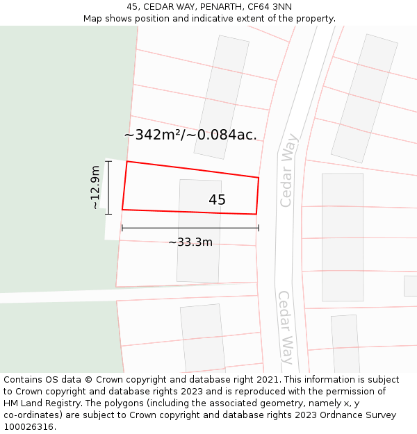 45, CEDAR WAY, PENARTH, CF64 3NN: Plot and title map