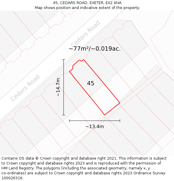 45, CEDARS ROAD, EXETER, EX2 4NA: Plot and title map