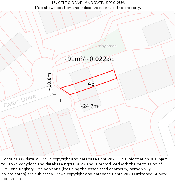 45, CELTIC DRIVE, ANDOVER, SP10 2UA: Plot and title map