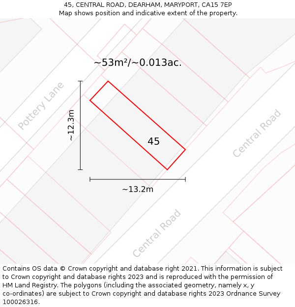 45, CENTRAL ROAD, DEARHAM, MARYPORT, CA15 7EP: Plot and title map