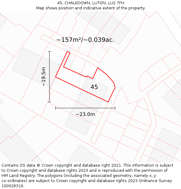45, CHALKDOWN, LUTON, LU2 7FH: Plot and title map