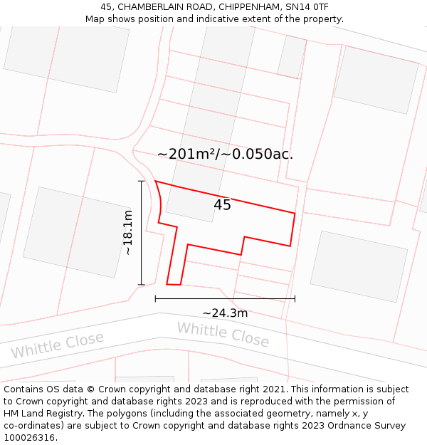 45, CHAMBERLAIN ROAD, CHIPPENHAM, SN14 0TF: Plot and title map