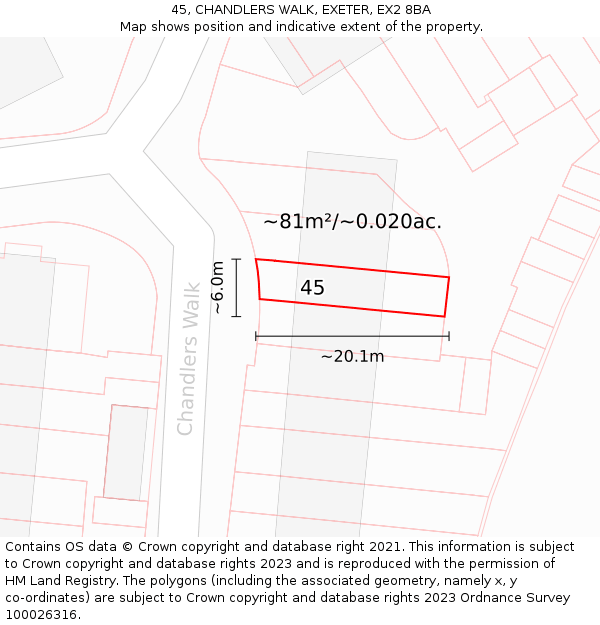 45, CHANDLERS WALK, EXETER, EX2 8BA: Plot and title map